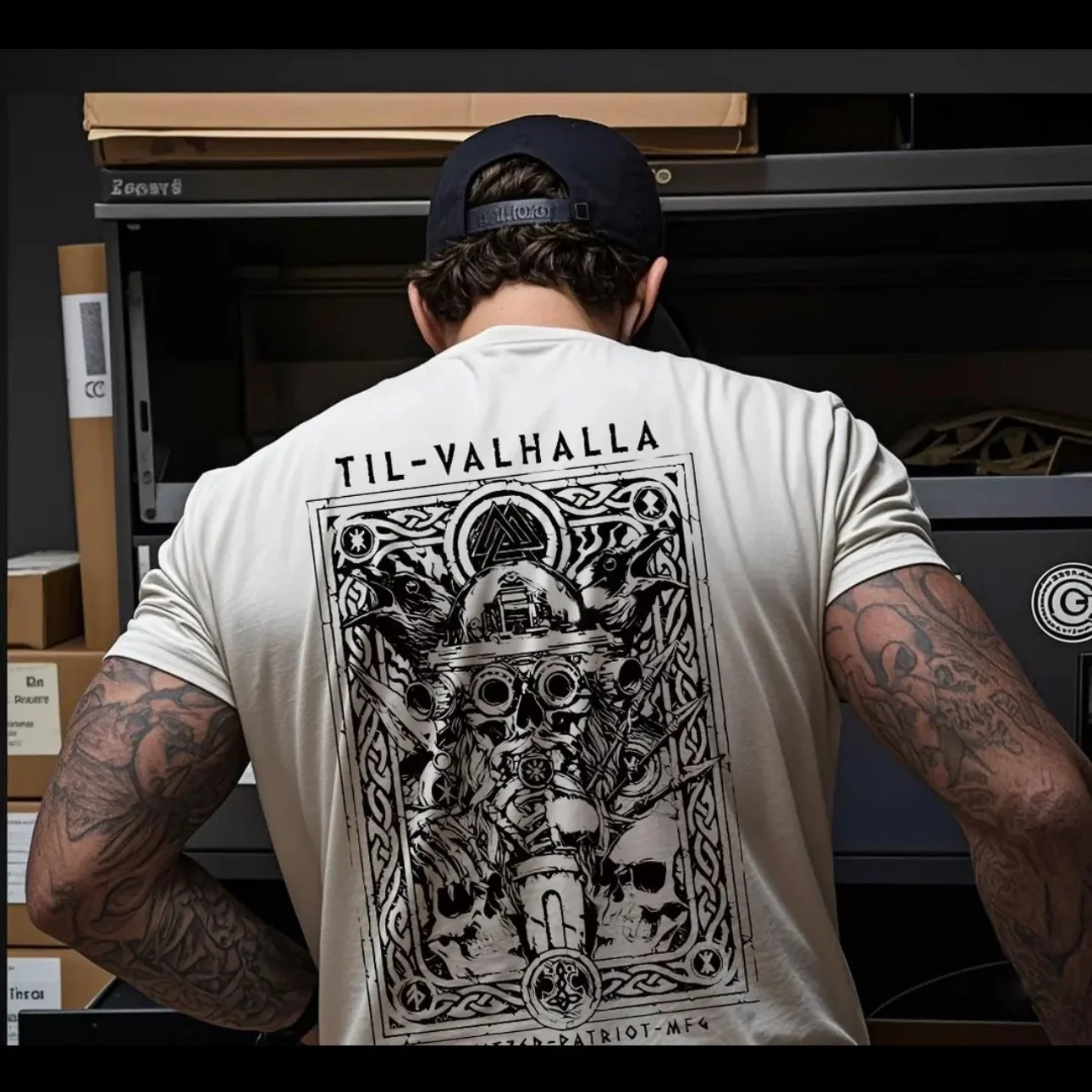 American Tough Man Ins Nordic Mythology Printed Short Sleeve T-shirt Summer Tactical Army Fan Round Neck Half Sleeve