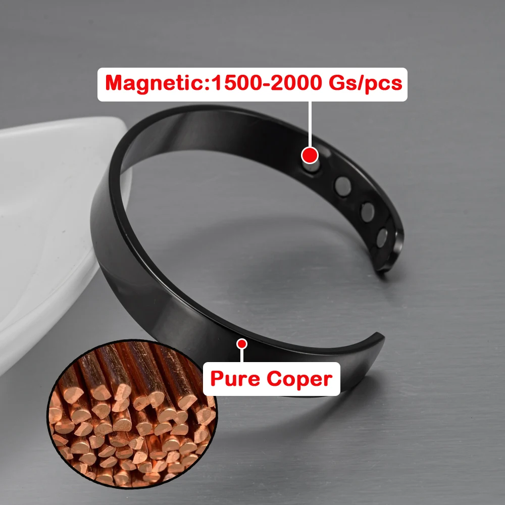 Vinterly Pure Copper Bracelets 9.5mm Adjustable Open Cuff Bangles Health Energy High Magnet Jewelry Male Resizable Metal Shiny