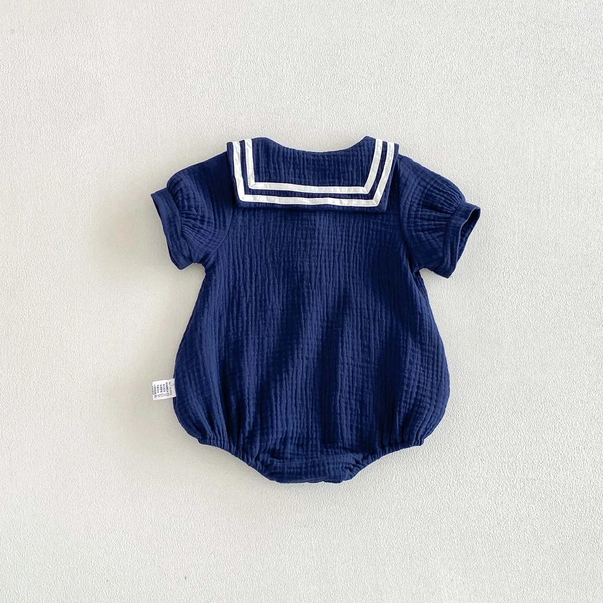 Summer Baby Boys and Girls Navy Collar Short-Sleeved Jumpsuit Newborn Fashion Large Lapel Jumpsuit for Going Out