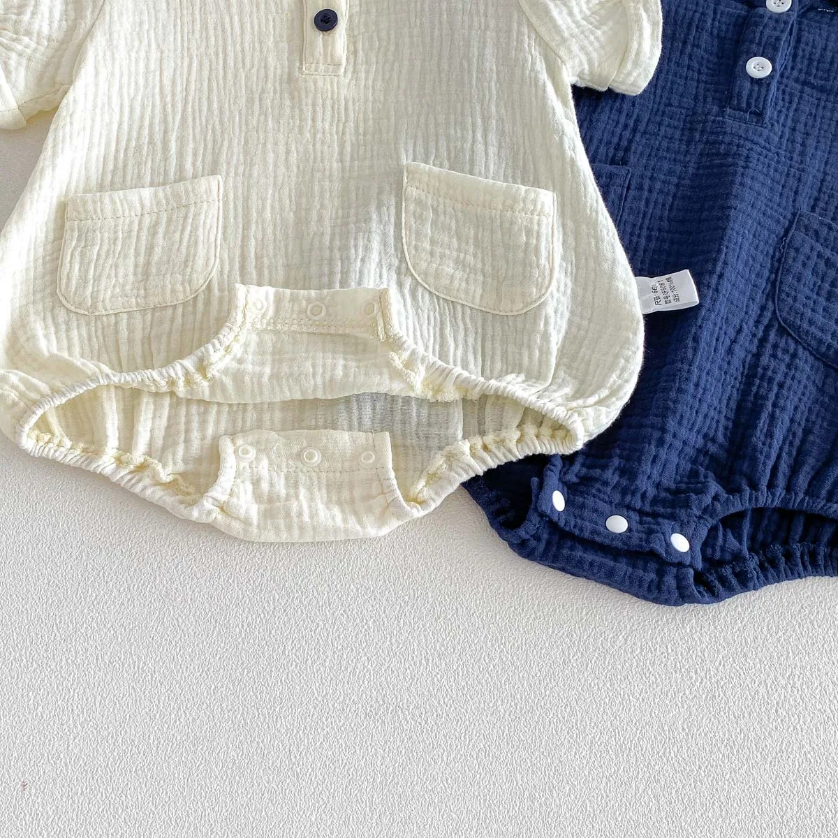 Summer Baby Boys and Girls Navy Collar Short-Sleeved Jumpsuit Newborn Fashion Large Lapel Jumpsuit for Going Out