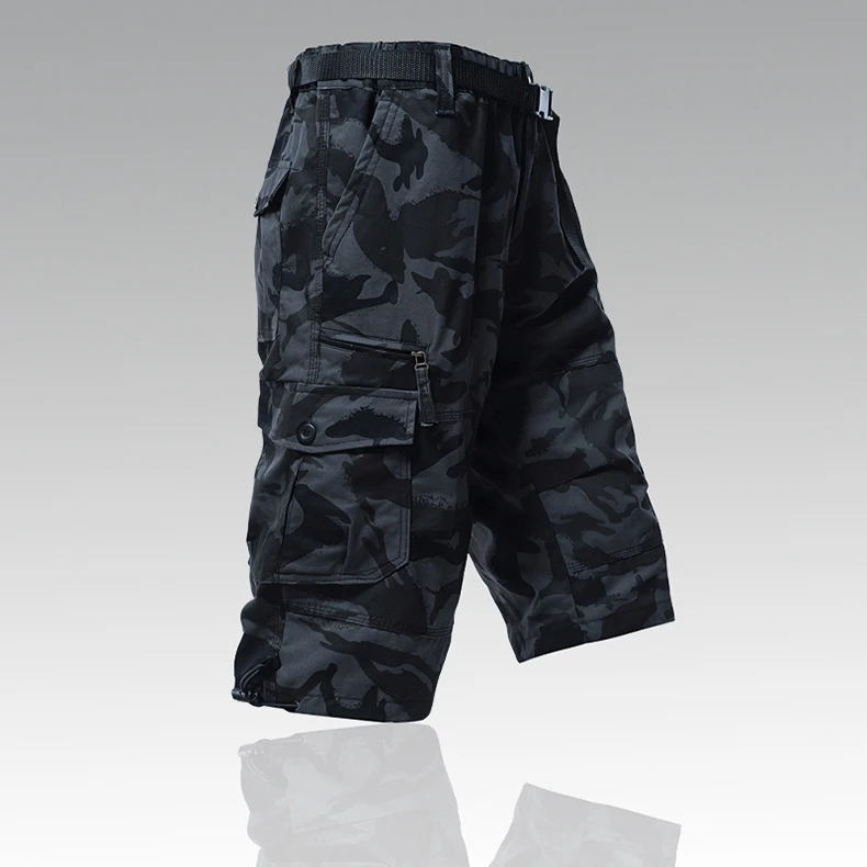 Mens Cargo Shorts 100% Cotton Casual Running Shorts Elastic Waist Hiking Outdoor with a Belt