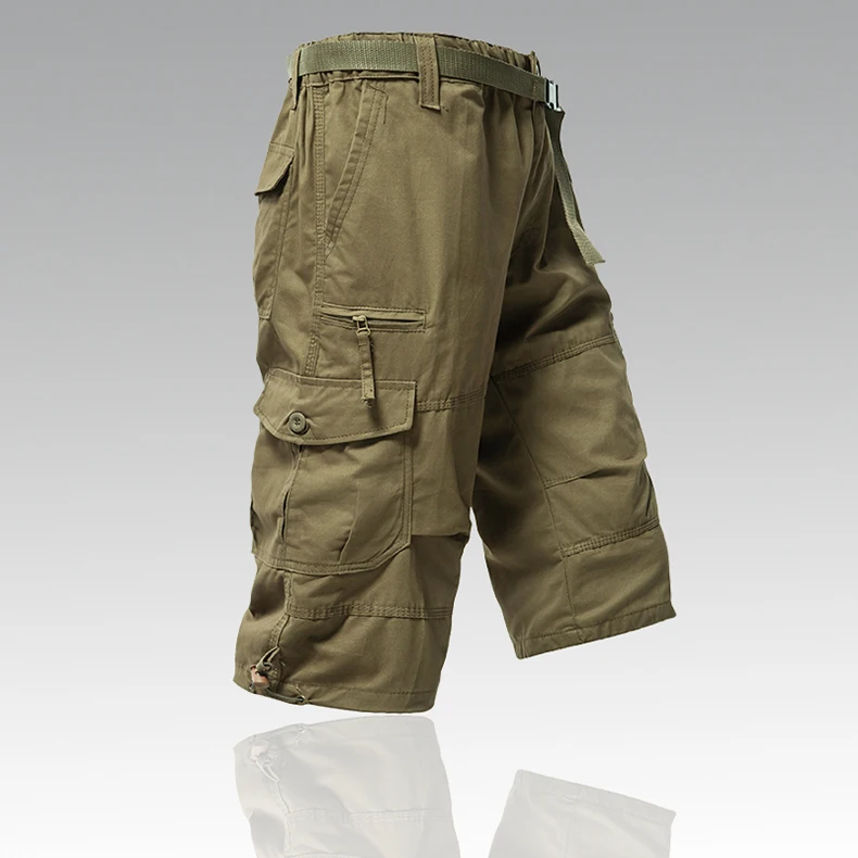 Mens Cargo Shorts 100% Cotton Casual Running Shorts Elastic Waist Hiking Outdoor with a Belt