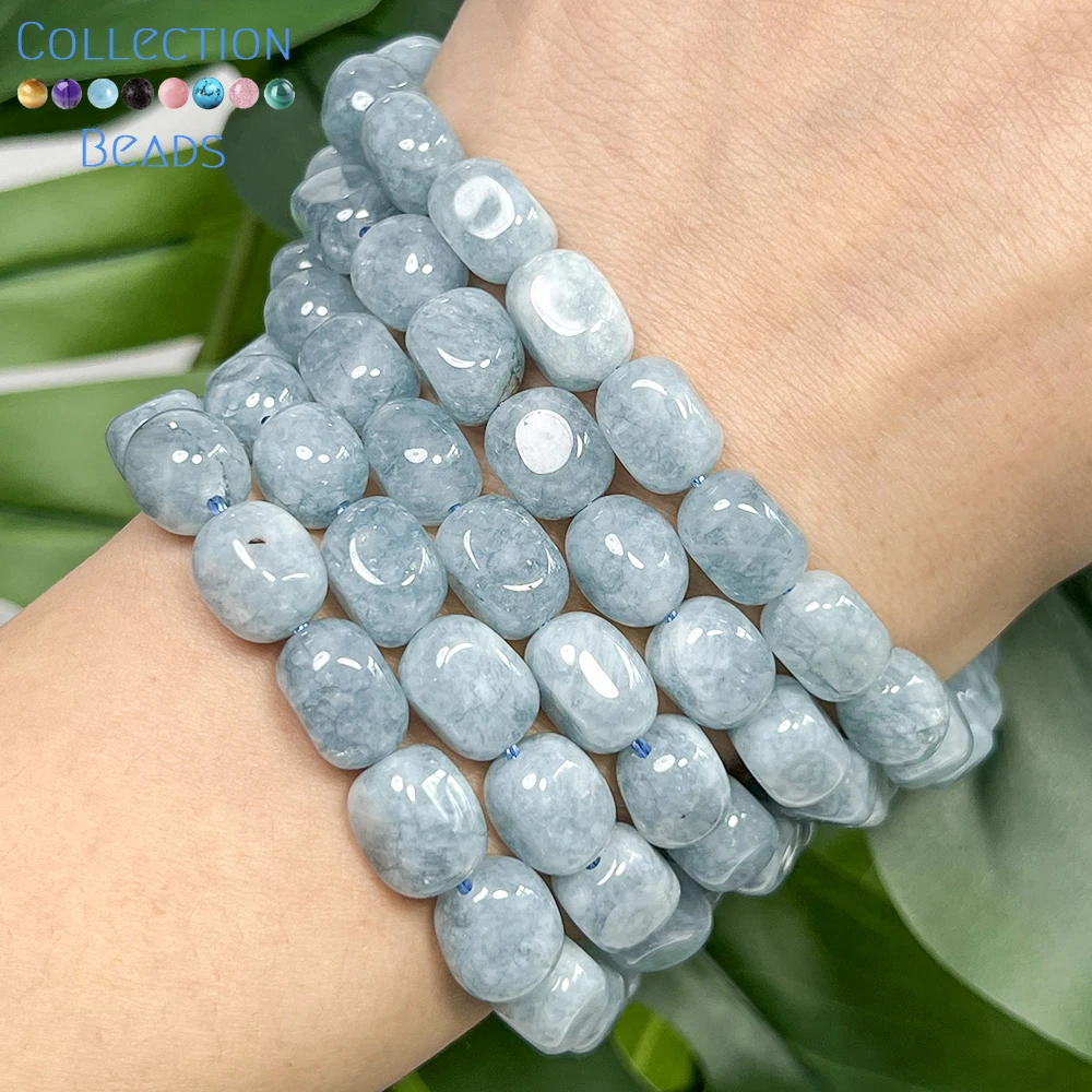 8x12mm Natural Aquamarine Chalcedony Irregular Loose Spacer Beads For Jewelry Making DIY Bracelets Necklace Accessories 15''