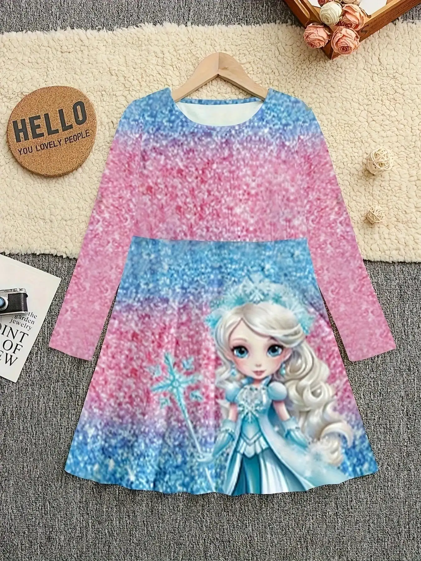 Girl's Unicorn Cartoon Dress, Short Sleeved, Summer Casual Round Neck, 3D Printed, Suitable for Teenage Girls' Princess Dress