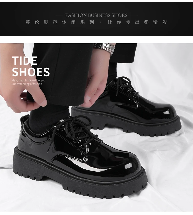 Men's Thick-Sole Casual Leather Shoes Four Seasons Fashion Soft-Sole Outdoor Walking Shoes Dress Business Gathering Leather Shoe