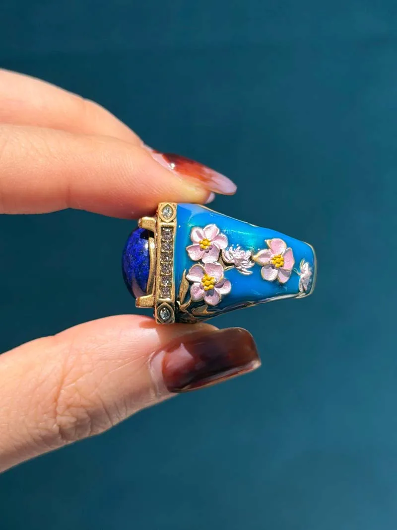 Women Vintage Square Red Blue Rhinestone Flower Rings Lapis Lazuli Gold Color High Quality Decoration Gifts For Mother's Day New