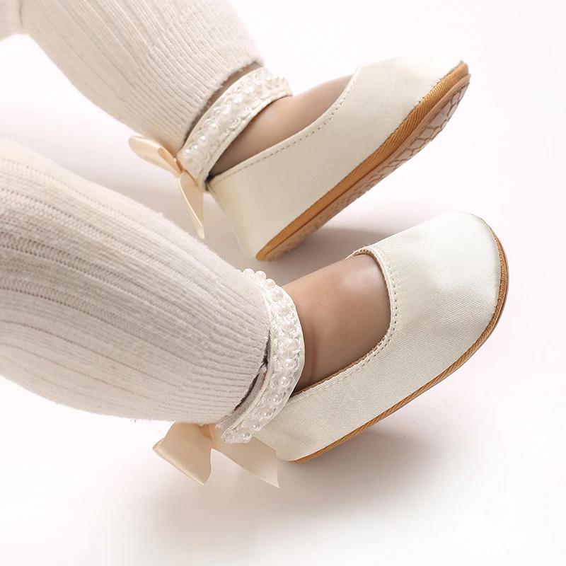 Infant Baby Girls Mary Jane Flats Bow Non-Slip Soft Sole Princess Toddler First Walkers Sneaker Wedding Dress Dancing Shoes