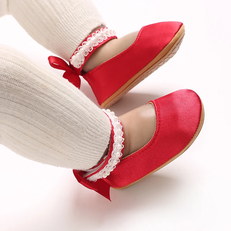 Infant Baby Girls Mary Jane Flats Bow Non-Slip Soft Sole Princess Toddler First Walkers Sneaker Wedding Dress Dancing Shoes