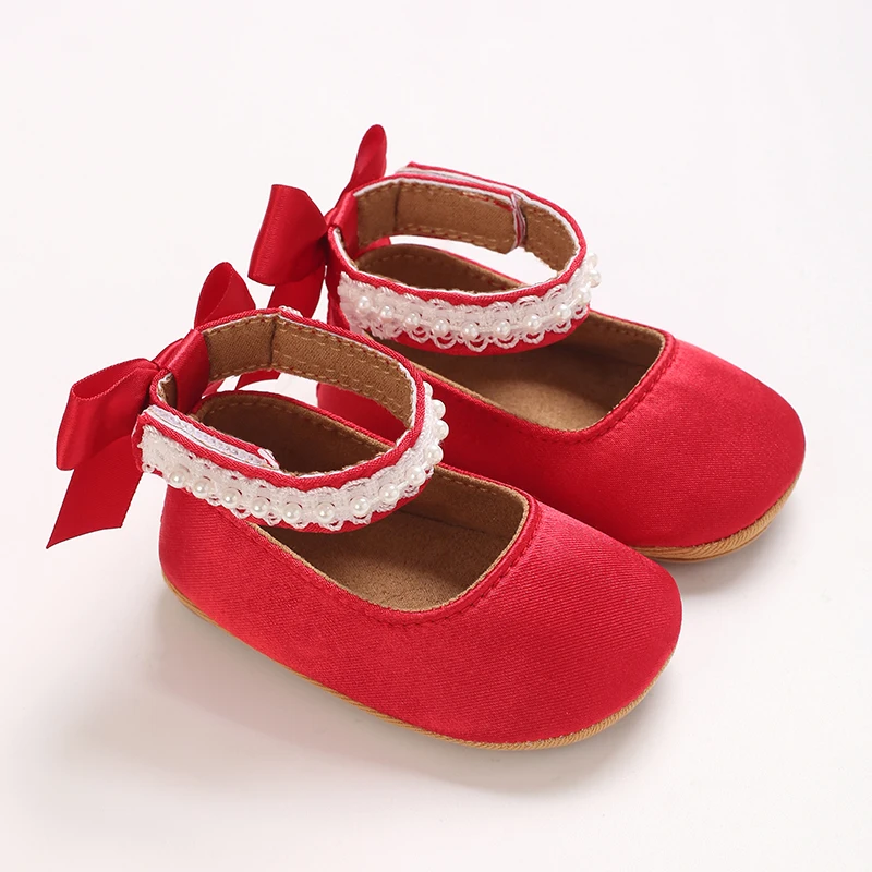 Infant Baby Girls Mary Jane Flats Bow Non-Slip Soft Sole Princess Toddler First Walkers Sneaker Wedding Dress Dancing Shoes