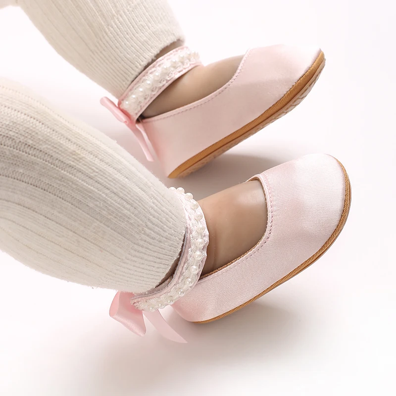 Infant Baby Girls Mary Jane Flats Bow Non-Slip Soft Sole Princess Toddler First Walkers Sneaker Wedding Dress Dancing Shoes