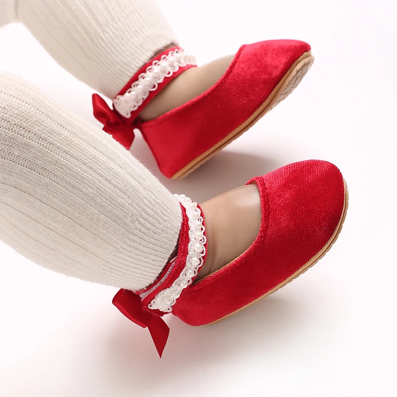 Infant Baby Girls Mary Jane Flats Bow Non-Slip Soft Sole Princess Toddler First Walkers Sneaker Wedding Dress Dancing Shoes