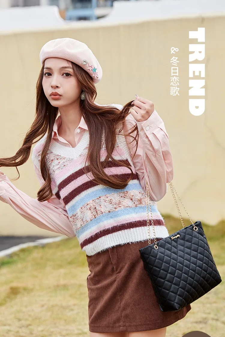 Fashion Sense Diamond Bags Large Bag Chain Bag Women's Large Capacity Shoulder Bag Senior Shoulder Women's Bag niche Soft Solid