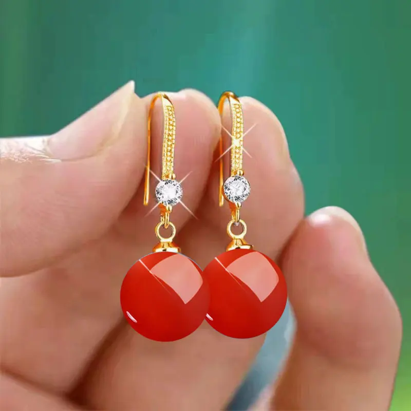 925 Sterling Silver Drop Earrings Inlaid With 5A Zircon Agate, Hotan Jade Women's Earrings Party Wedding Jewelry Accessories