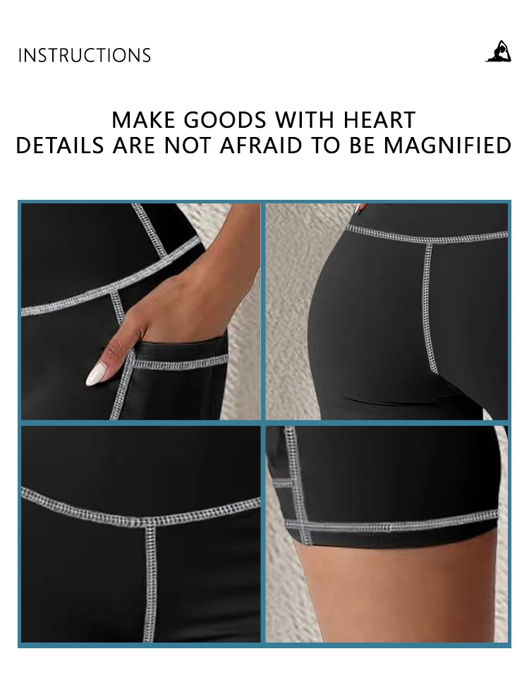 Women High Waist Leggings Yoga Shorts with Pockets Contrast Stitching Butt Lifting High Stretchy Shorts for Gym Fitness Running