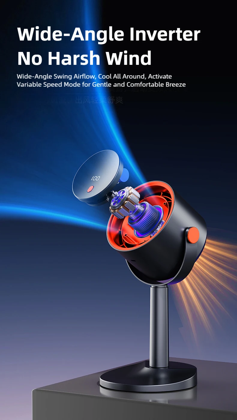 TINSOL New Bladeless Turbine Electric Fan, Portable Outdoor Camping Fan, with Timer Function, Suitable for Office and Home Use