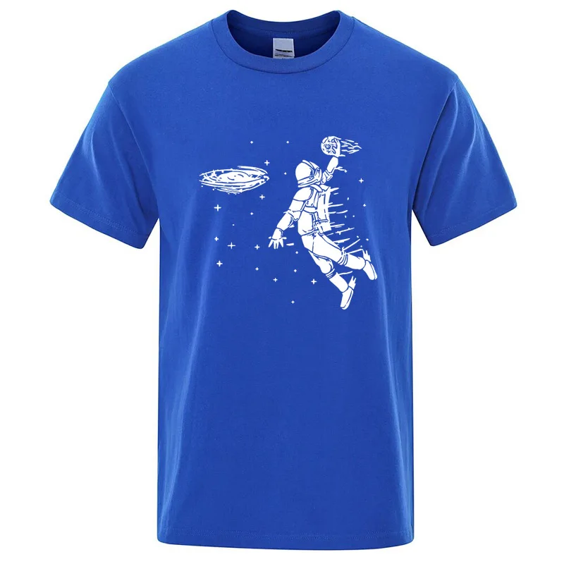 Summer Men T-shirt High Quality Blend Cotton Funny Astronaut Print Casual Loose Cool Men Casual Loose O-neck Men Tshirt Tee Top