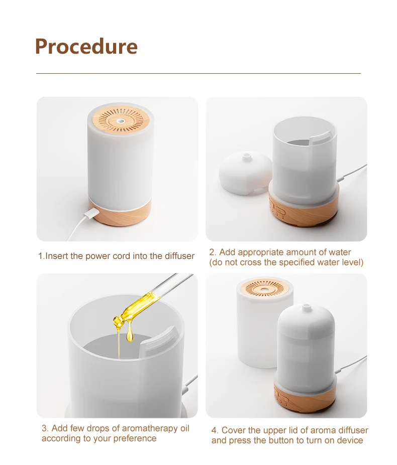 150ML Ultrasonic Wood Grain Essential Humidifier Air Humidifier for Bedroom Office Home 7 Color LED Light Aromatherapy Diffuser