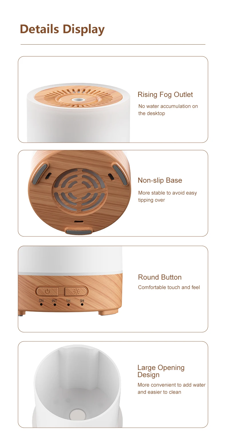 150ML Ultrasonic Wood Grain Essential Humidifier Air Humidifier for Bedroom Office Home 7 Color LED Light Aromatherapy Diffuser
