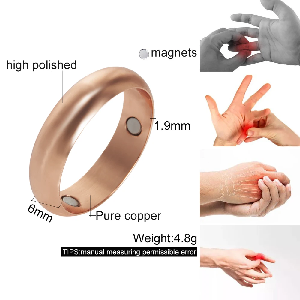 Vinterly Pure Copper Rings for Women Men 6mm Wide Finger Jewelry Shiny High Polished Metal Minimalist Copper Ring