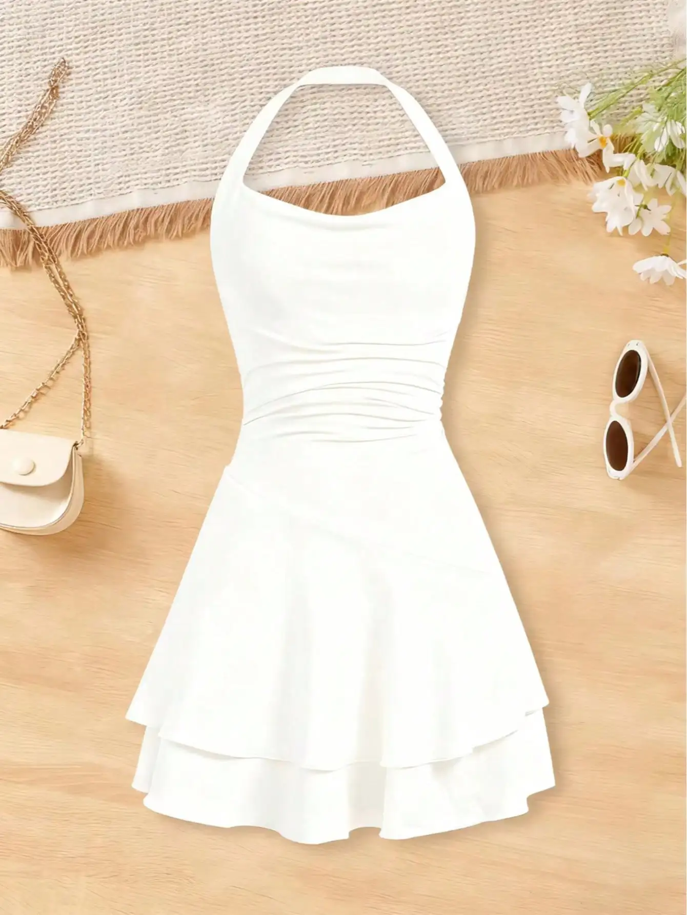 2026 Girls' Fashionable Dress with Waist Cinching and Slimming Effect, Backless Cross Tie Dress, Children's Clothing 1