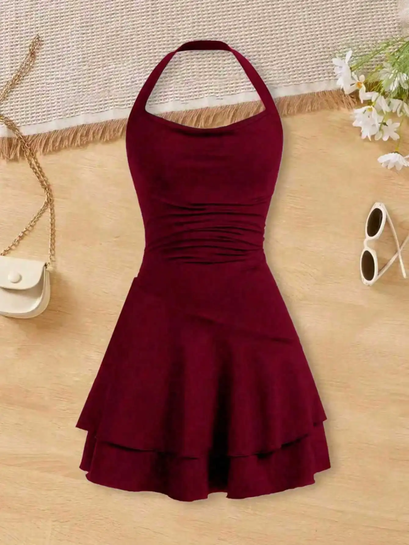 2026 Girls' Fashionable Dress with Waist Cinching and Slimming Effect, Backless Cross Tie Dress, Children's Clothing 1