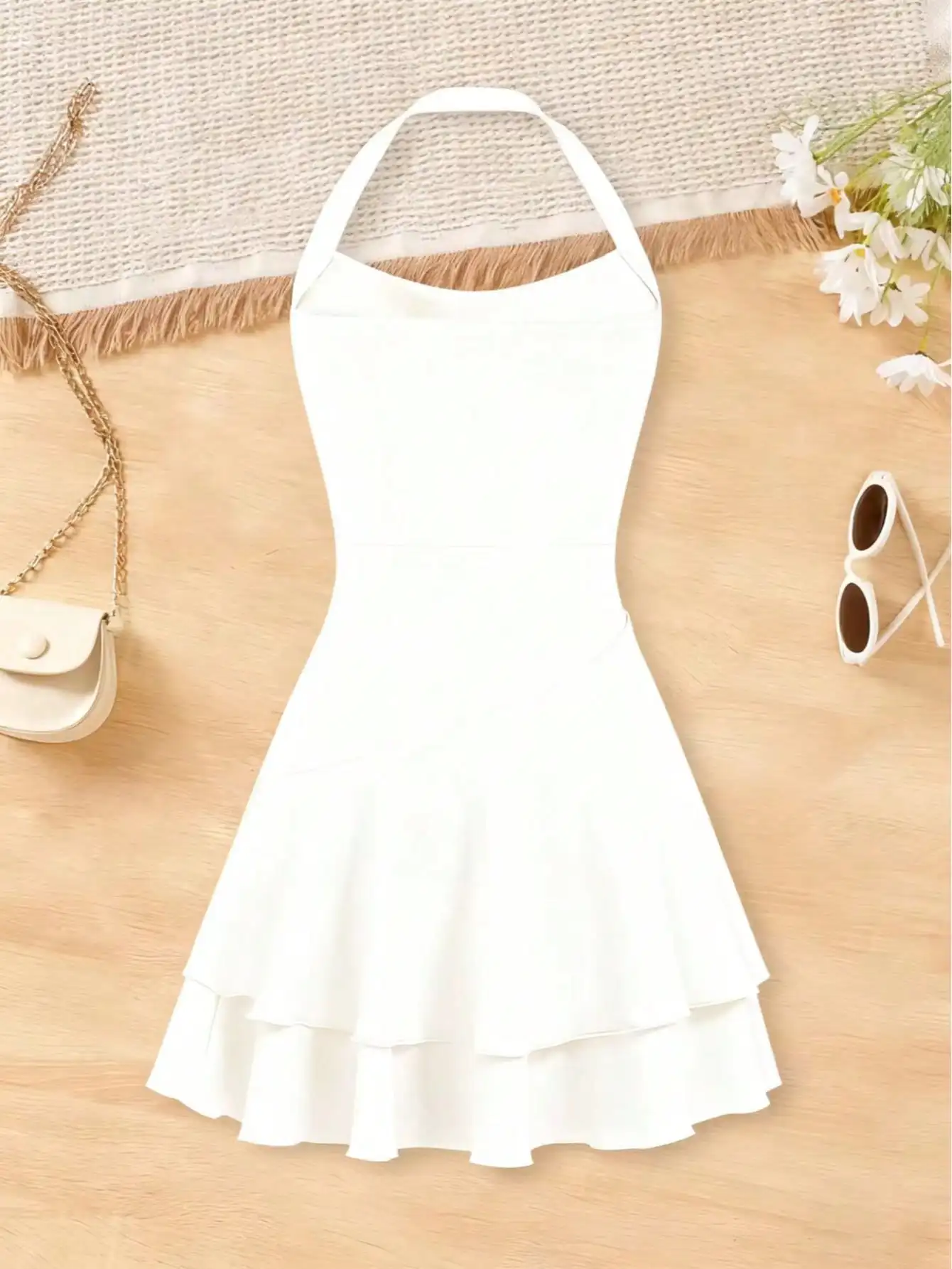 2026 Girls' Fashionable Dress with Waist Cinching and Slimming Effect, Backless Cross Tie Dress, Children's Clothing 1