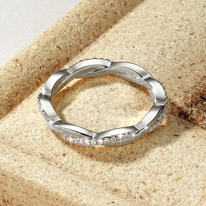 Lnngy Moissanite Twisted Engagement Ring for Women 14K Gold Filled Eternity Wedding Rings Sparkling Finger Jewelry Gift