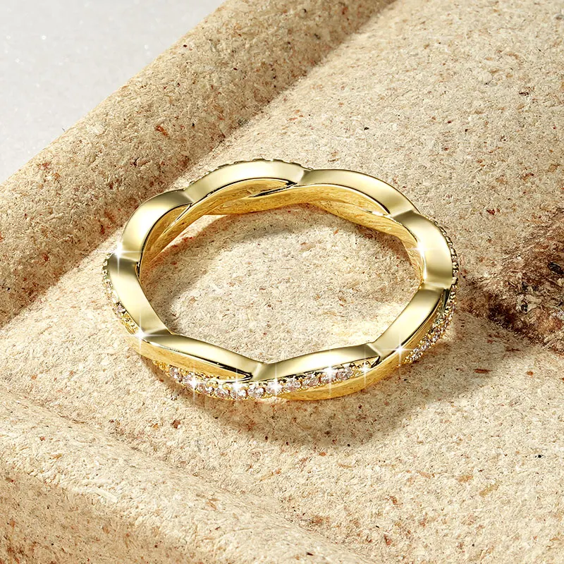 Lnngy Moissanite Twisted Engagement Ring for Women 14K Gold Filled Eternity Wedding Rings Sparkling Finger Jewelry Gift