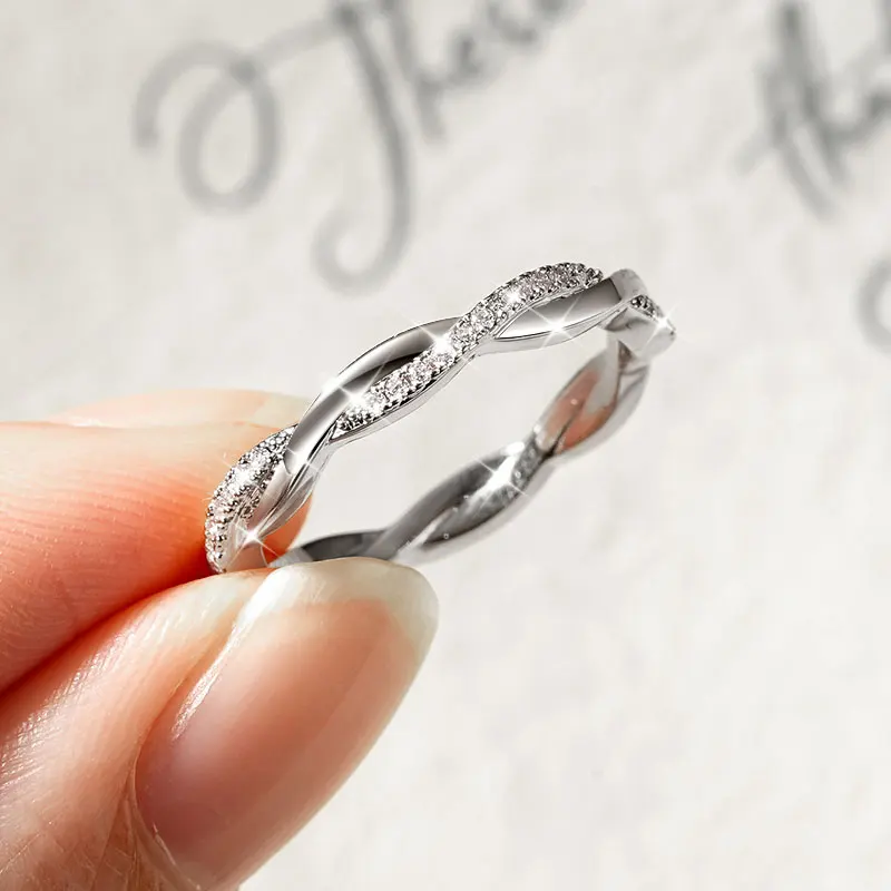 Lnngy Moissanite Twisted Engagement Ring for Women 14K Gold Filled Eternity Wedding Rings Sparkling Finger Jewelry Gift