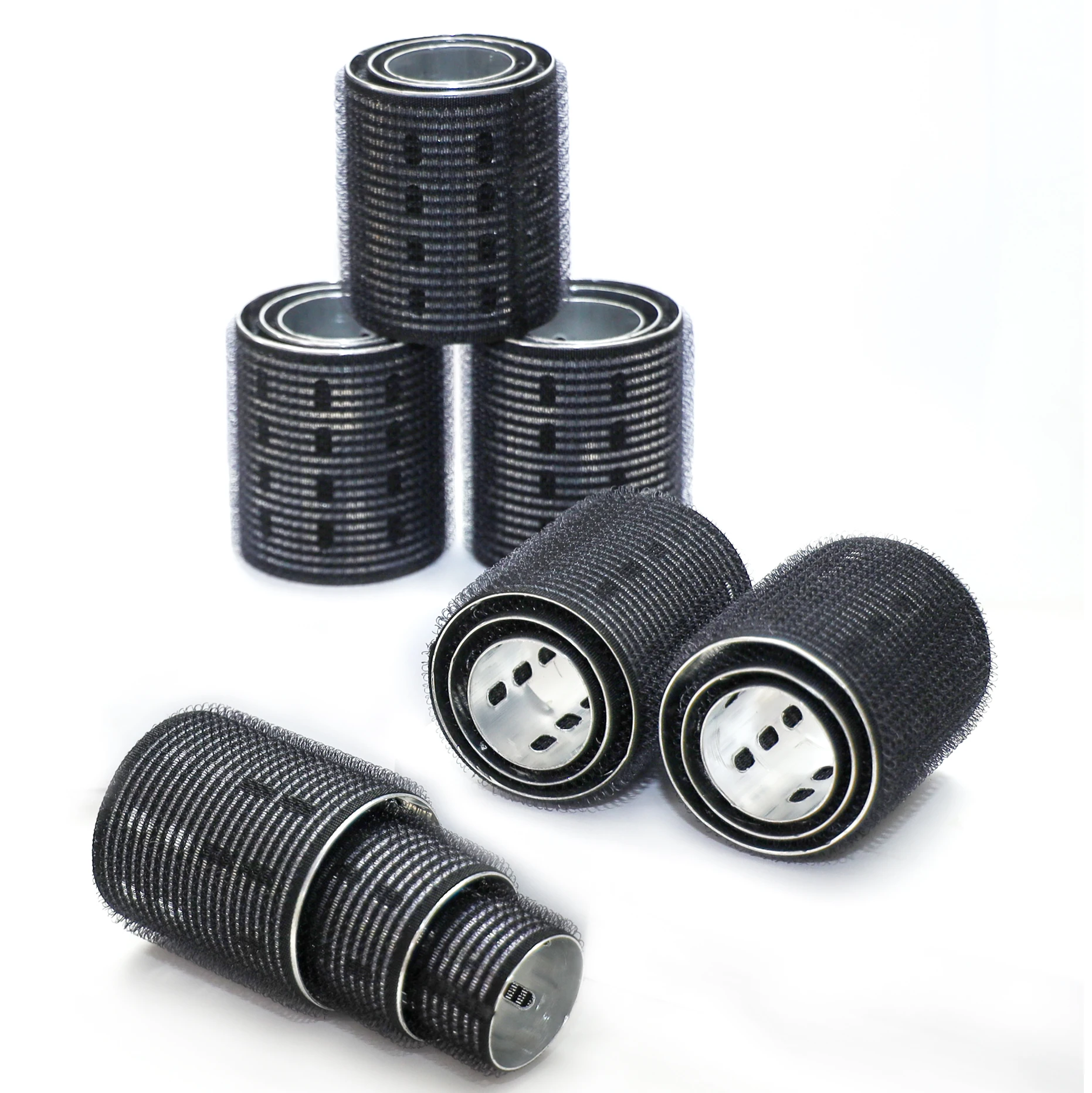 6pcs/set Aluminum Core Hair Rollers Fast Heat Self-Grip Light Thermal Ceramic Volume Styling Round Barrel Curler Black 60mm 1948