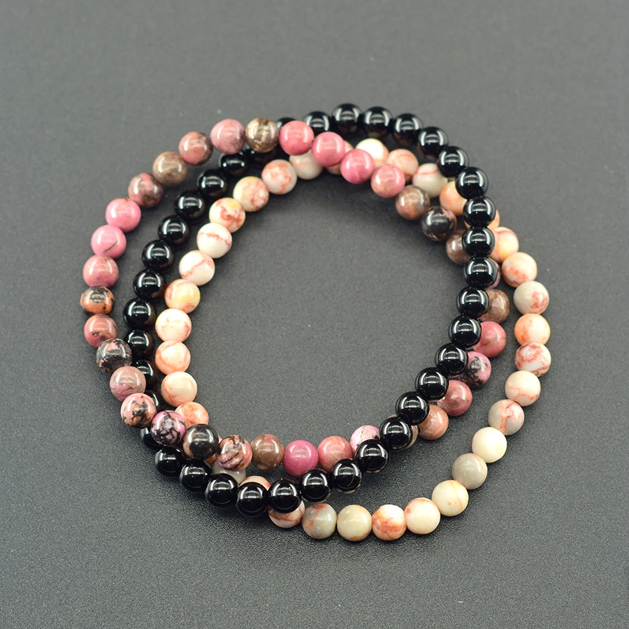6mm White Jade Natural Stone Beads Bracelet for Women 3 Pcs/Set Howlite Obsidian Jewelry Set Minimalist Style Gift Bundle Sale