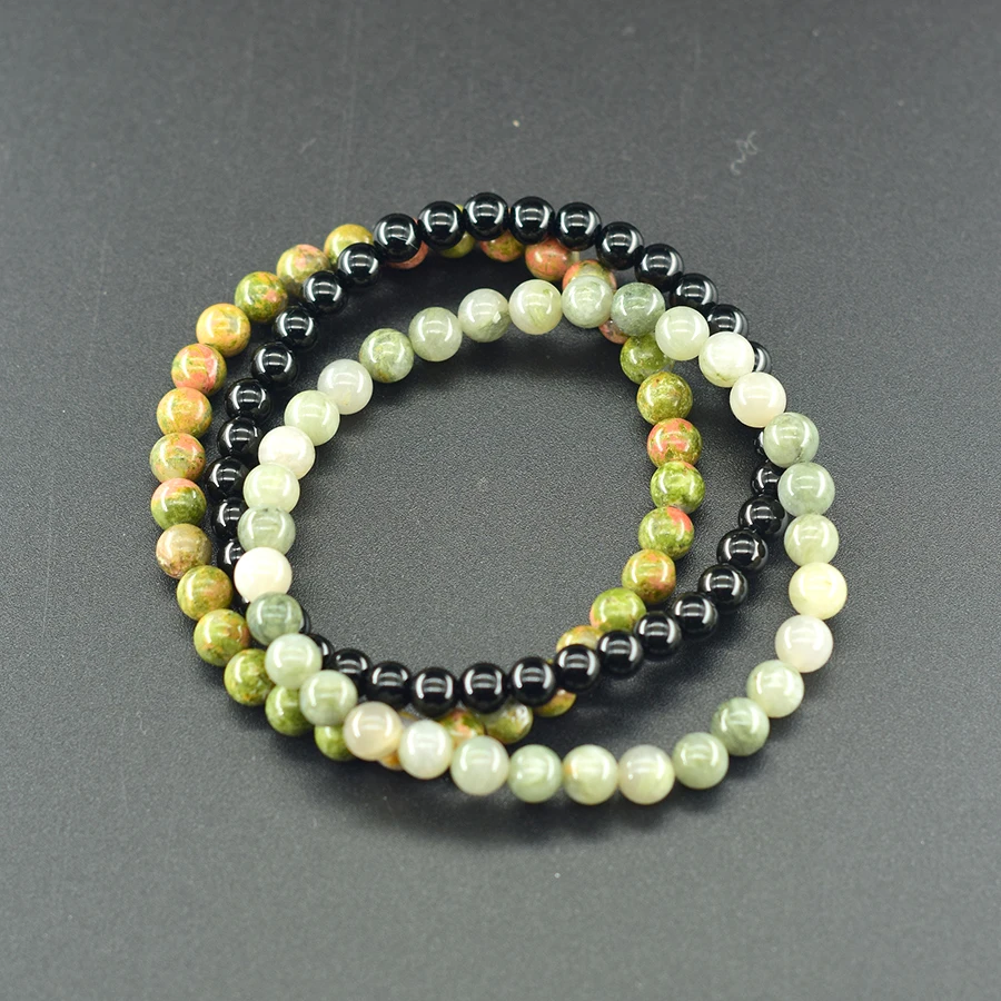 6mm White Jade Natural Stone Beads Bracelet for Women 3 Pcs/Set Howlite Obsidian Jewelry Set Minimalist Style Gift Bundle Sale
