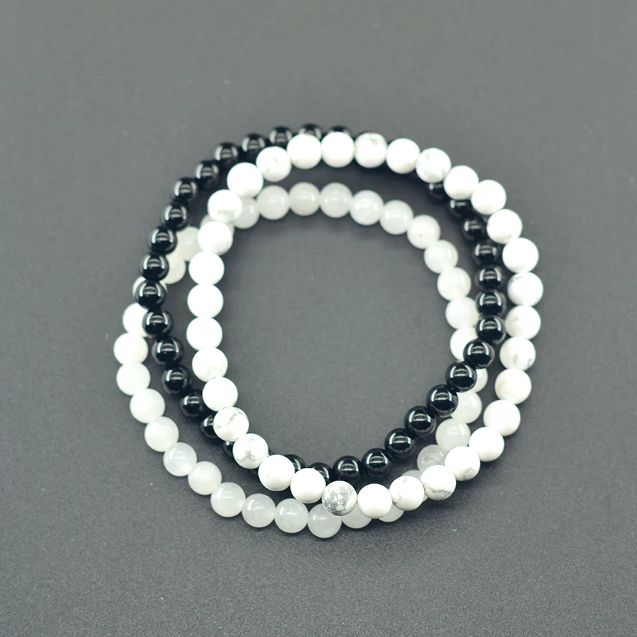 6mm White Jade Natural Stone Beads Bracelet for Women 3 Pcs/Set Howlite Obsidian Jewelry Set Minimalist Style Gift Bundle Sale