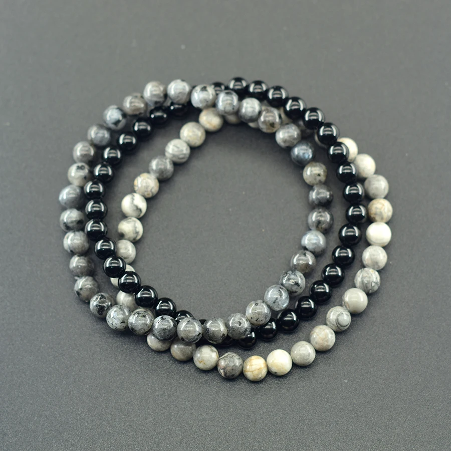 6mm White Jade Natural Stone Beads Bracelet for Women 3 Pcs/Set Howlite Obsidian Jewelry Set Minimalist Style Gift Bundle Sale