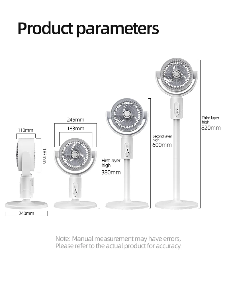Electric Air Turbine Circulation Fan Floor-standing Fan Five-speed Adjustable Air Circulation Fan Adjustable Height Rechargeable