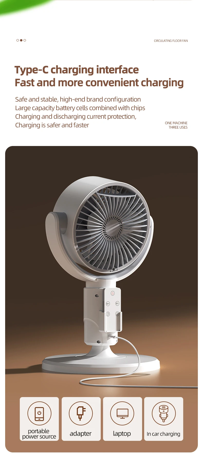 Electric Air Turbine Circulation Fan Floor-standing Fan Five-speed Adjustable Air Circulation Fan Adjustable Height Rechargeable