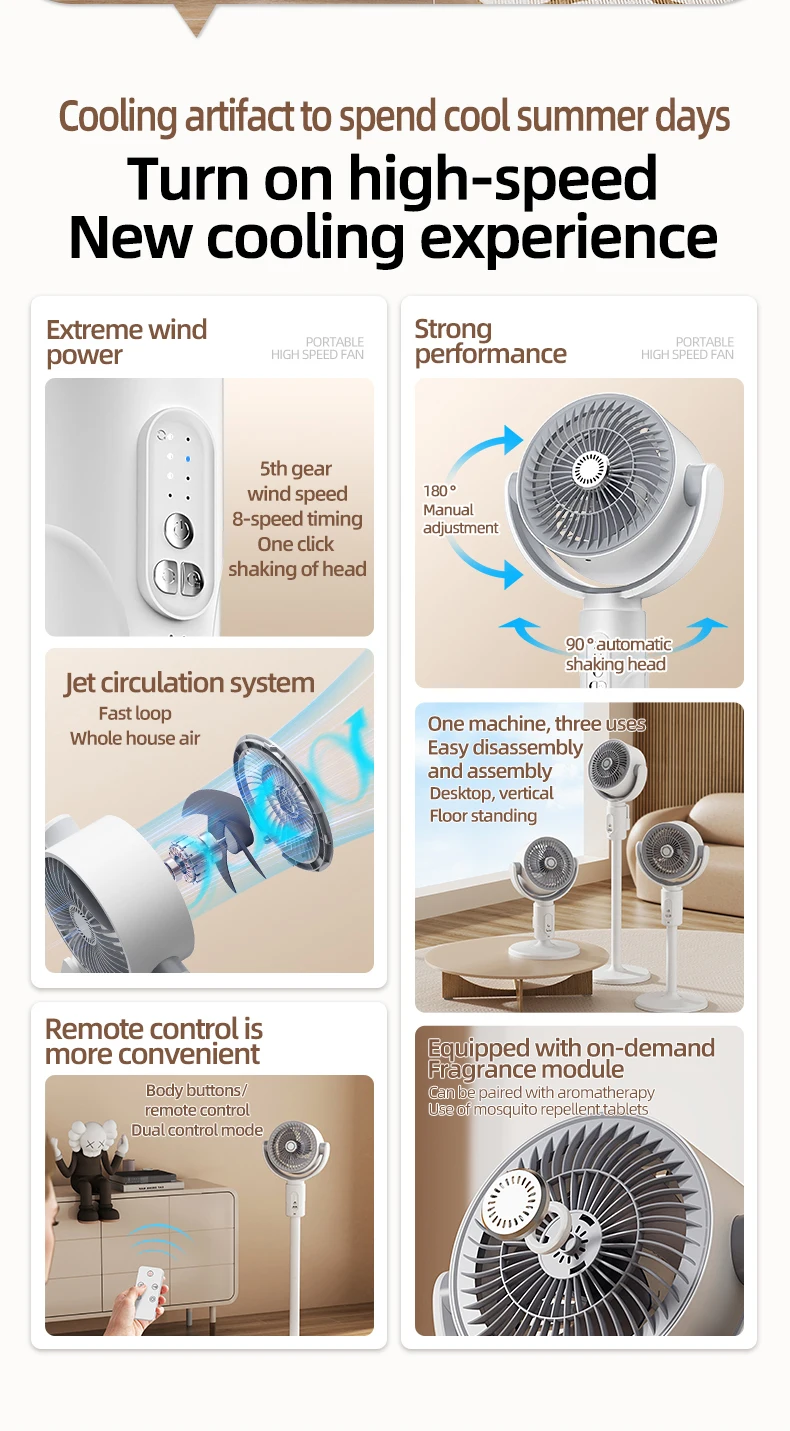 Electric Air Turbine Circulation Fan Floor-standing Fan Five-speed Adjustable Air Circulation Fan Adjustable Height Rechargeable