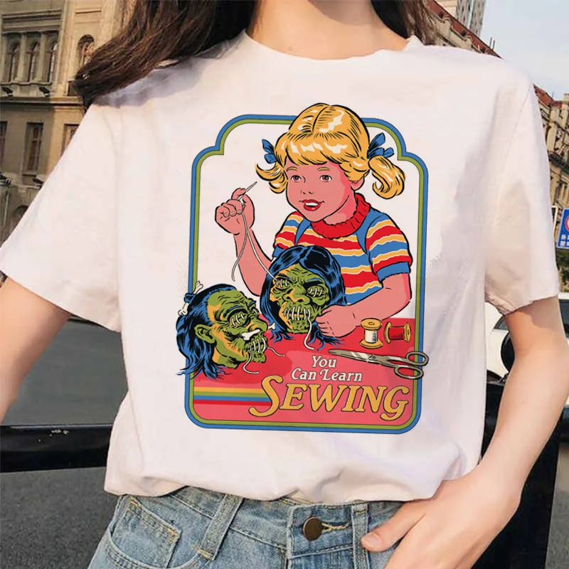 Let's Summon Demons Aesthetics T shirt Women Summer Casual Harajuku Cartoon Print Satan Short Sleeve Tops Camiseta Streetwear