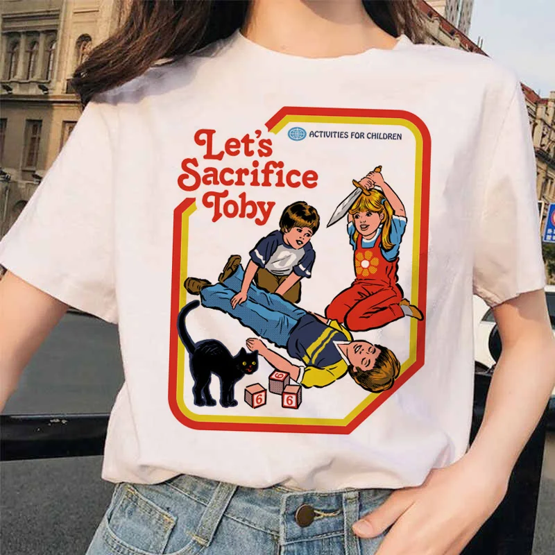 Let's Summon Demons Aesthetics T shirt Women Summer Casual Harajuku Cartoon Print Satan Short Sleeve Tops Camiseta Streetwear