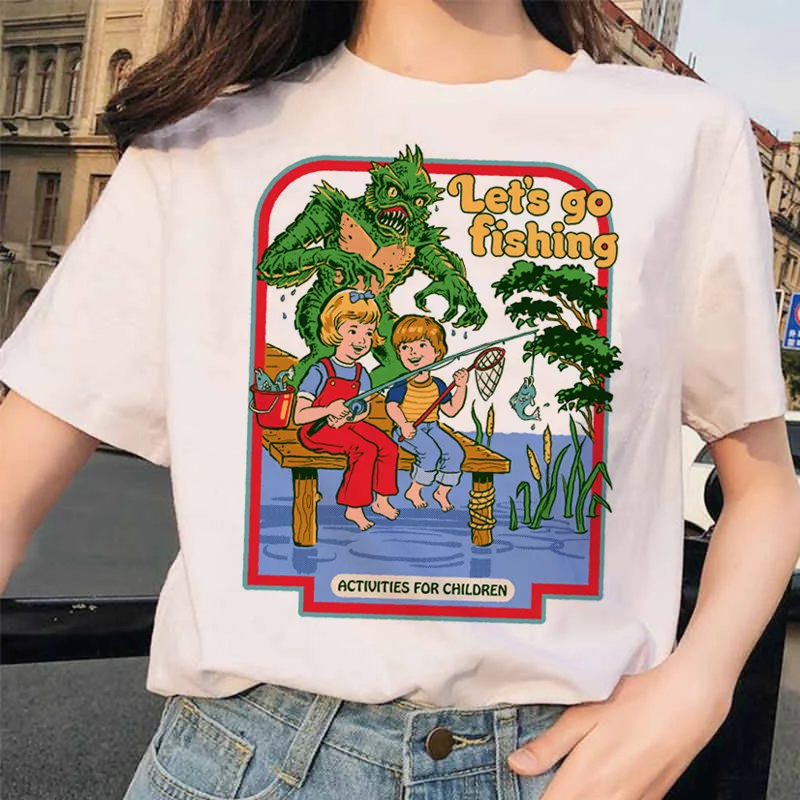Let's Summon Demons Aesthetics T shirt Women Summer Casual Harajuku Cartoon Print Satan Short Sleeve Tops Camiseta Streetwear