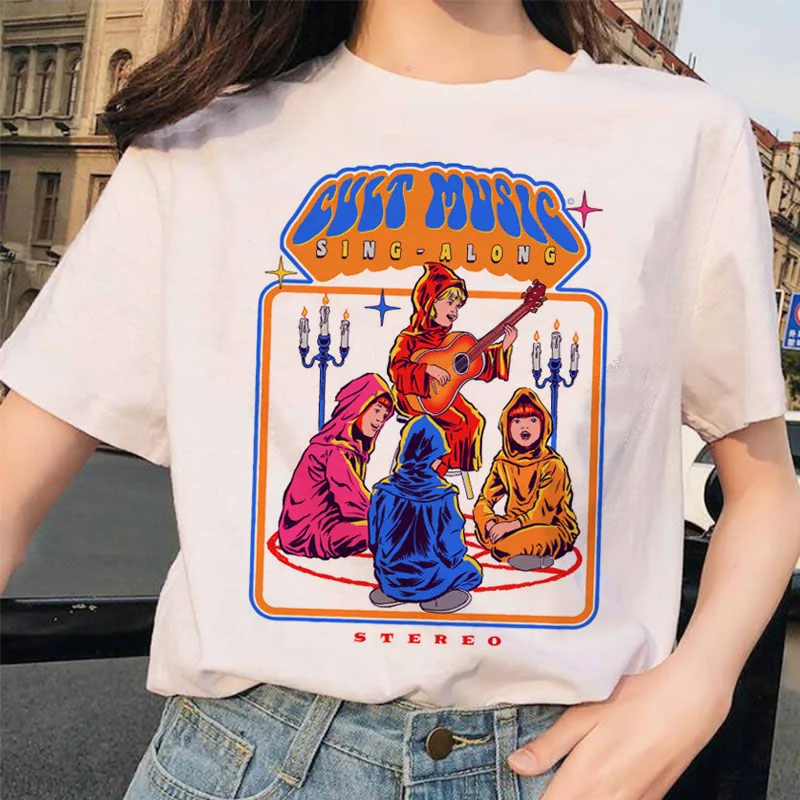 Let's Summon Demons Aesthetics T shirt Women Summer Casual Harajuku Cartoon Print Satan Short Sleeve Tops Camiseta Streetwear