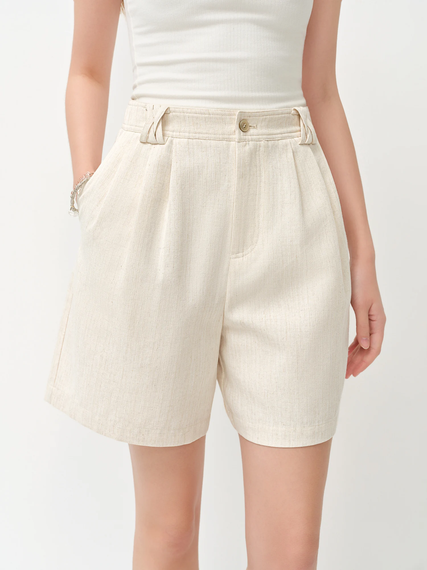 FSLE 2026 Summer Women's Linen Blend Classic Casual Shorts - Solid Color Regular Fit Versatile Bottom for Office and Daily Wear