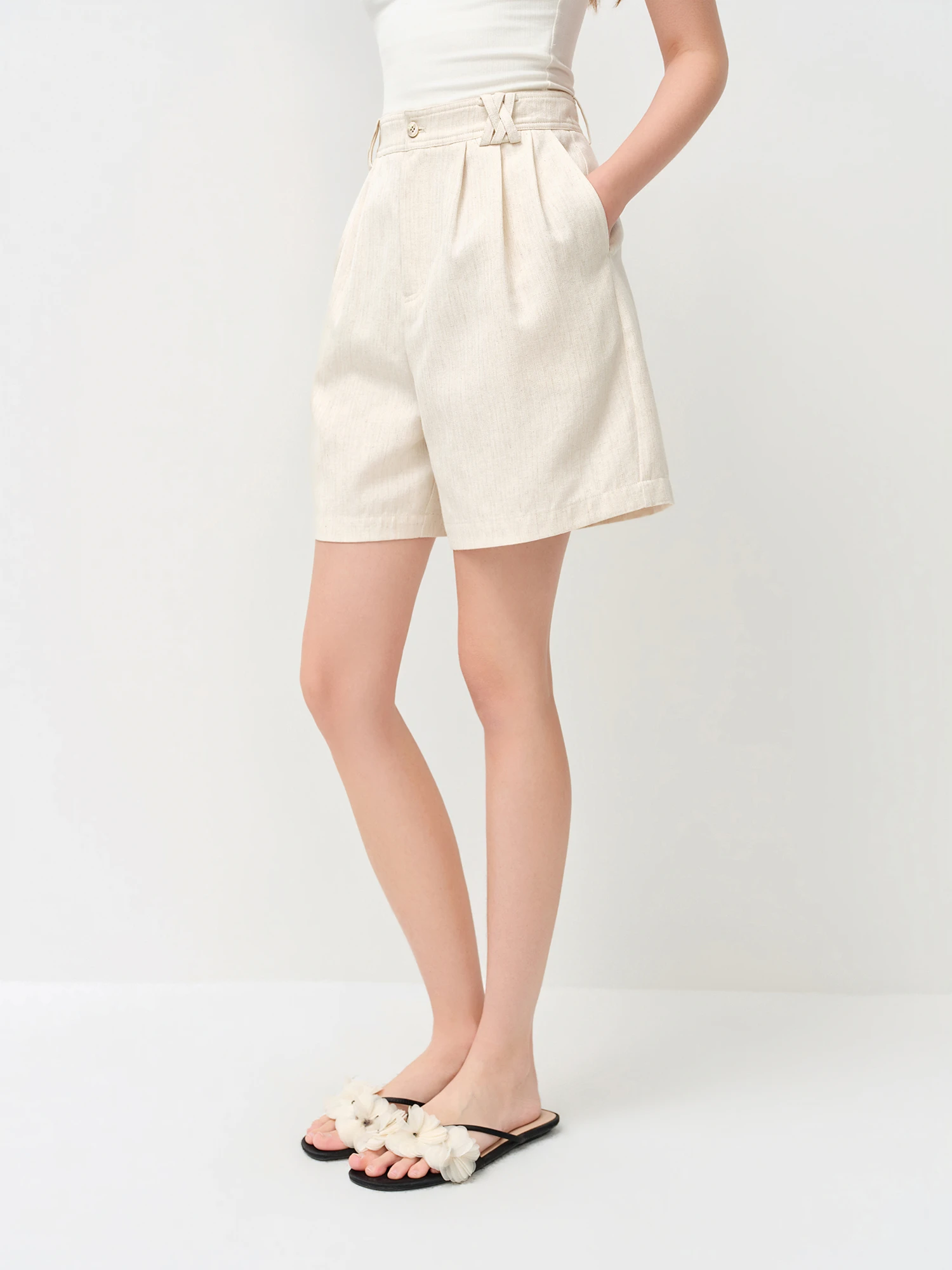 FSLE 2026 Summer Women's Linen Blend Classic Casual Shorts - Solid Color Regular Fit Versatile Bottom for Office and Daily Wear