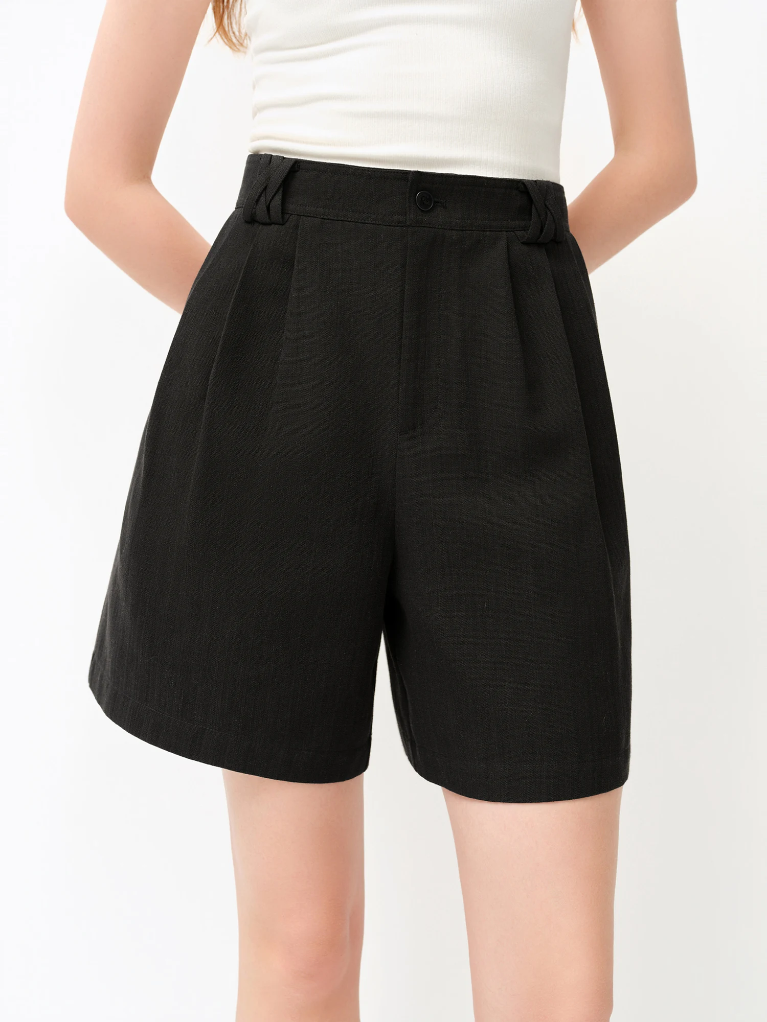FSLE 2026 Summer Women's Linen Blend Classic Casual Shorts - Solid Color Regular Fit Versatile Bottom for Office and Daily Wear