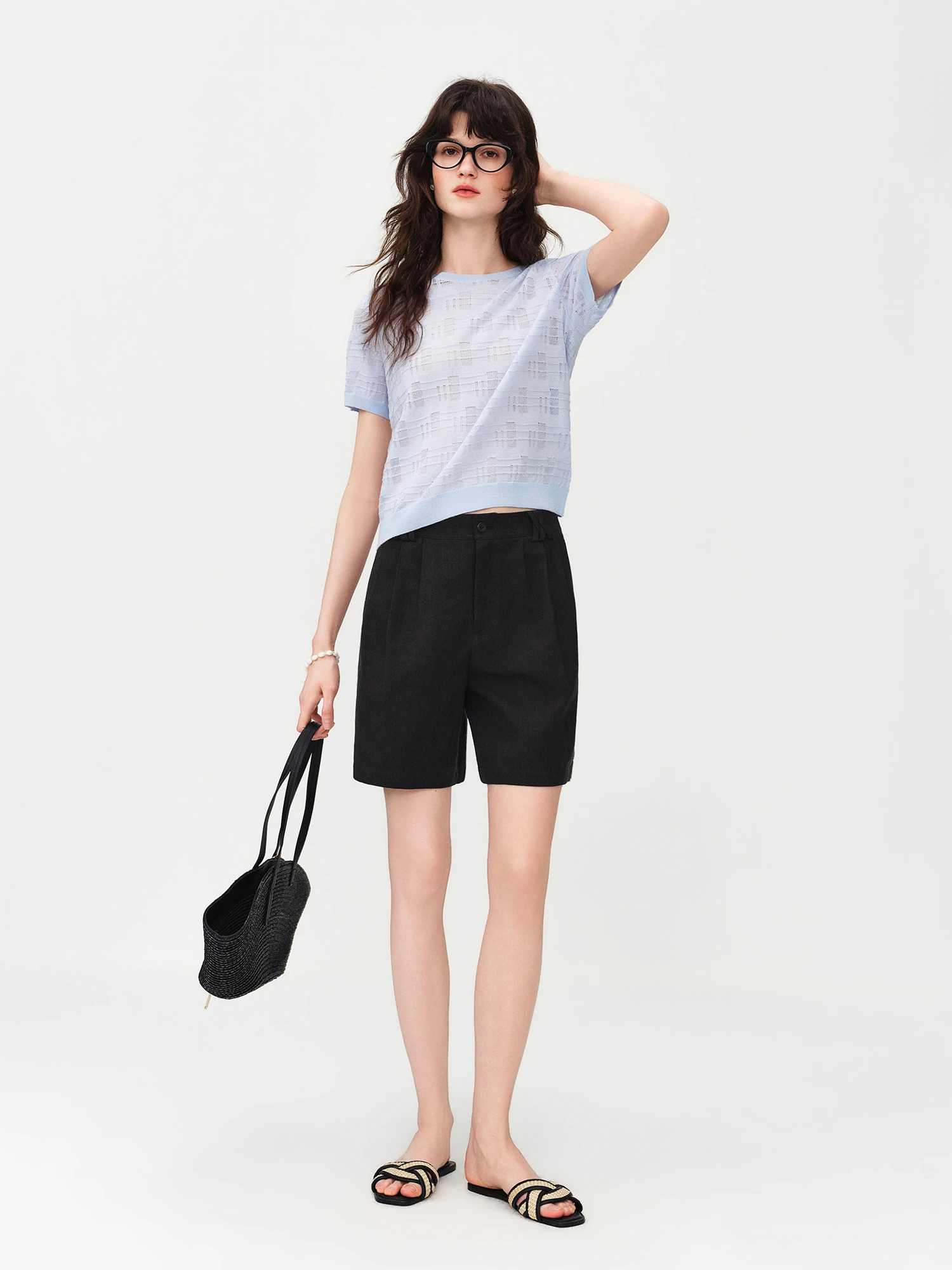 FSLE 2026 Summer Women's Linen Blend Classic Casual Shorts - Solid Color Regular Fit Versatile Bottom for Office and Daily Wear