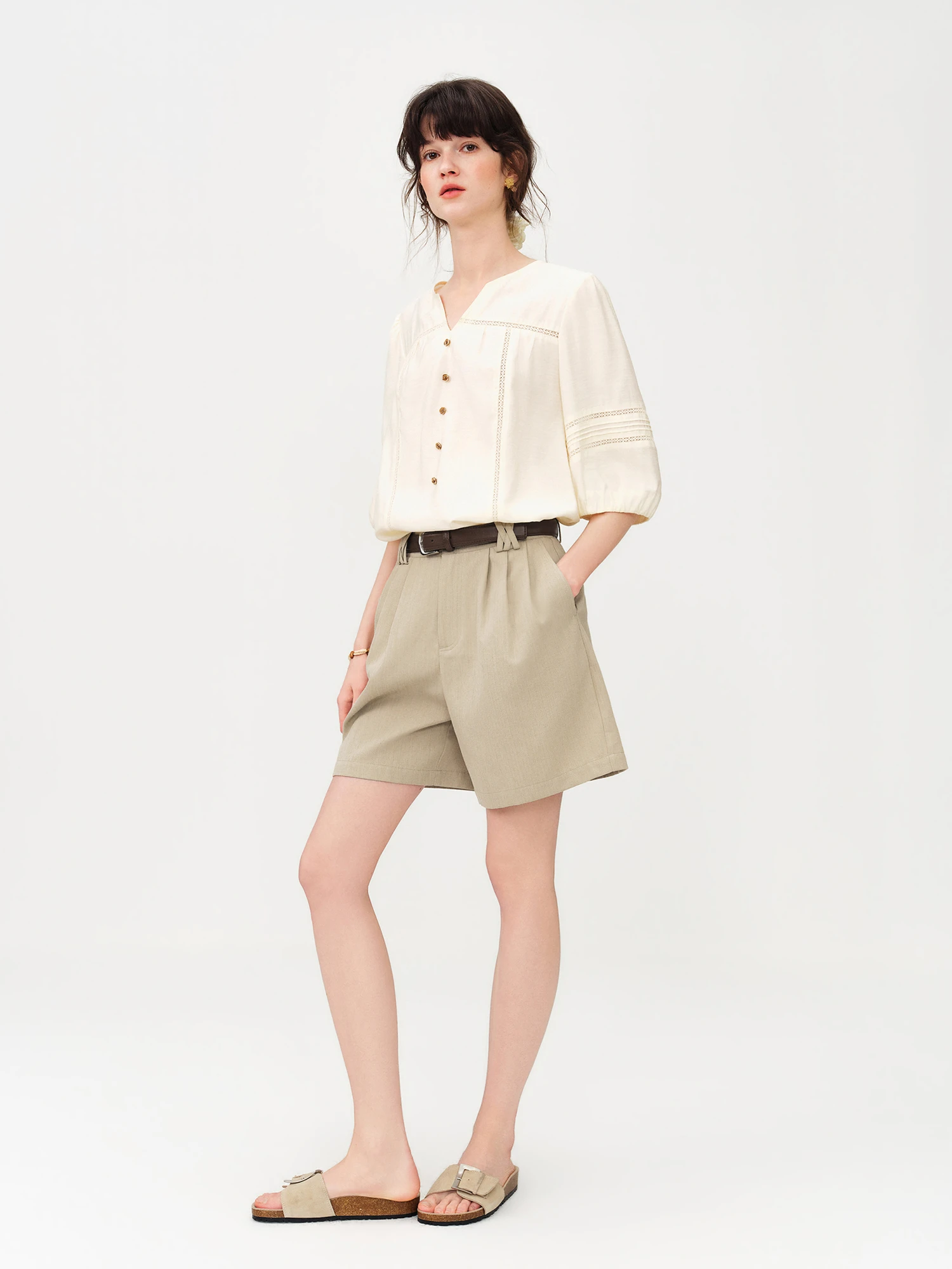 FSLE 2026 Summer Women's Linen Blend Classic Casual Shorts - Solid Color Regular Fit Versatile Bottom for Office and Daily Wear