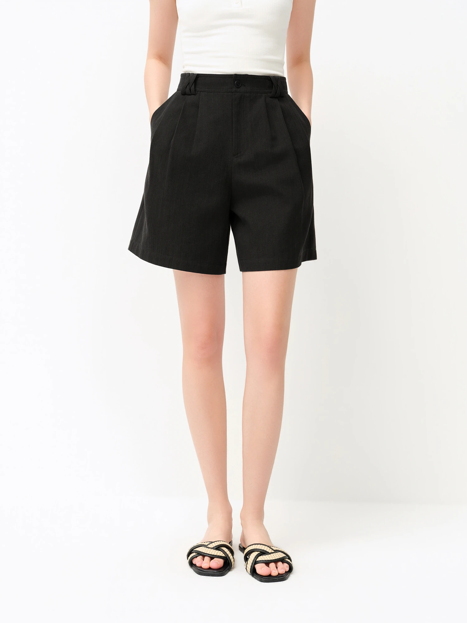 FSLE 2026 Summer Women's Linen Blend Classic Casual Shorts - Solid Color Regular Fit Versatile Bottom for Office and Daily Wear