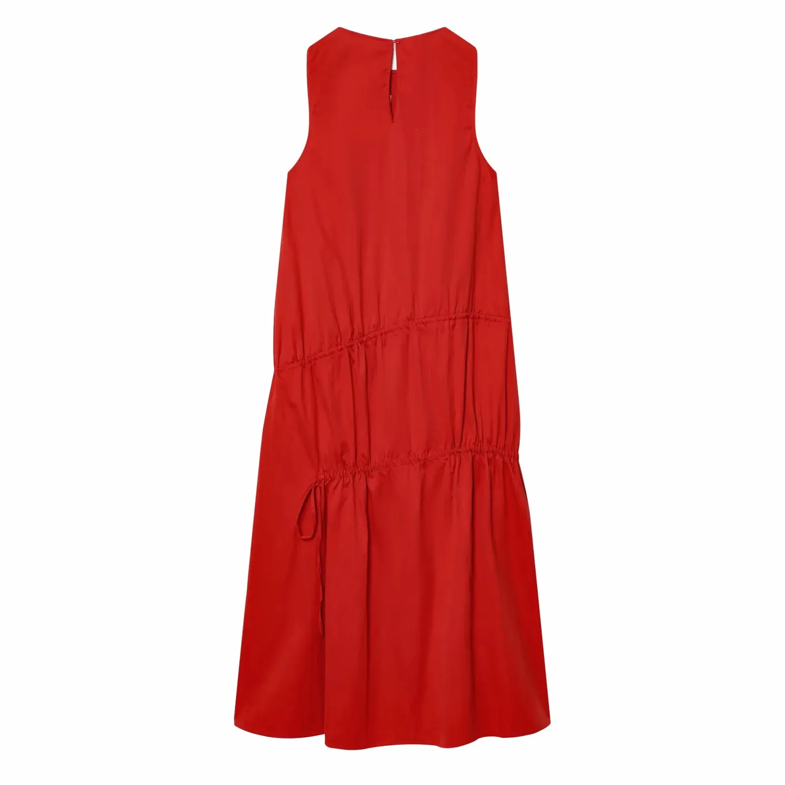 Women New Summer Sleeveless O-neck Long Dress Women's French Style Loose Vintage Bow Midi Dress Female Beach Dress Vestido