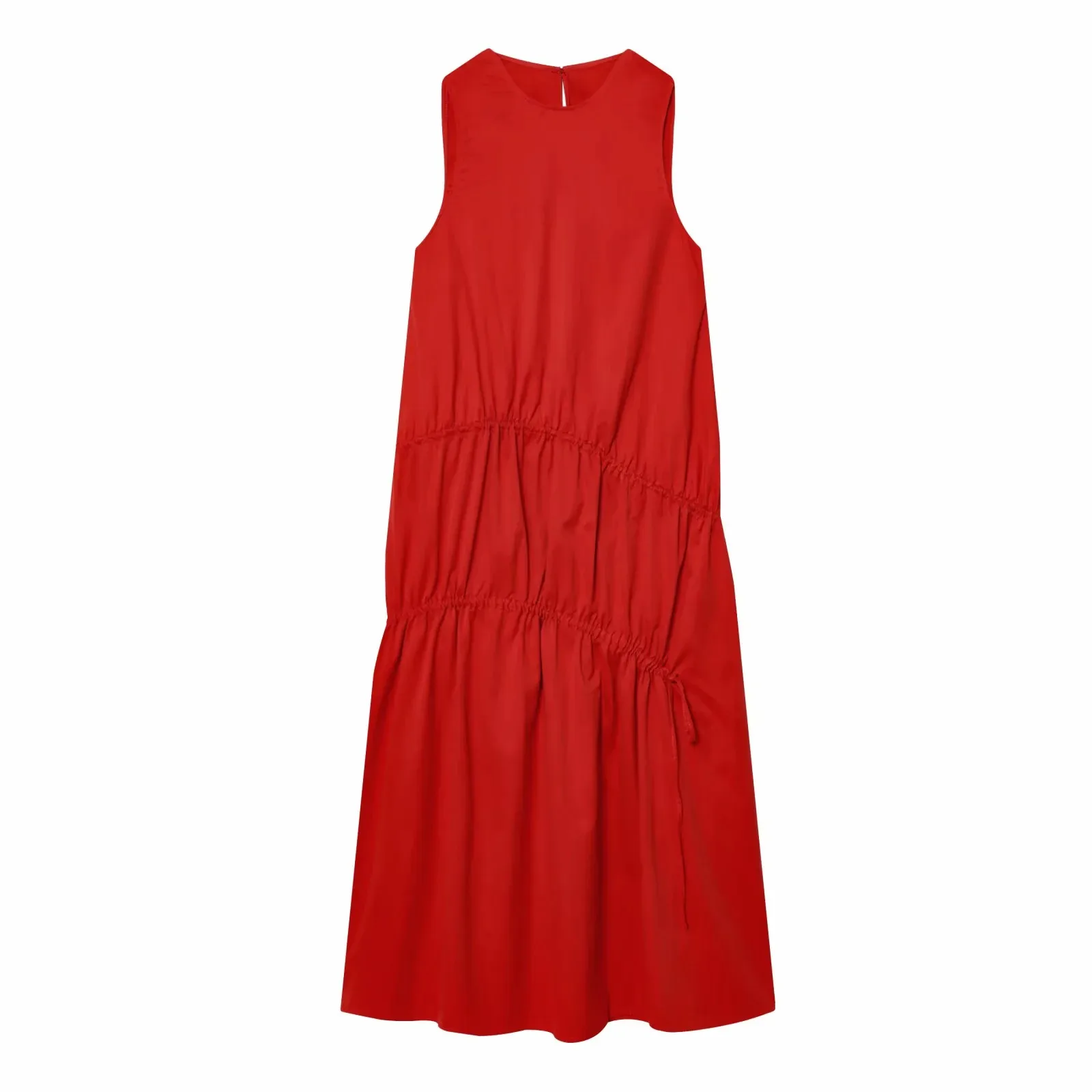 Women New Summer Sleeveless O-neck Long Dress Women's French Style Loose Vintage Bow Midi Dress Female Beach Dress Vestido