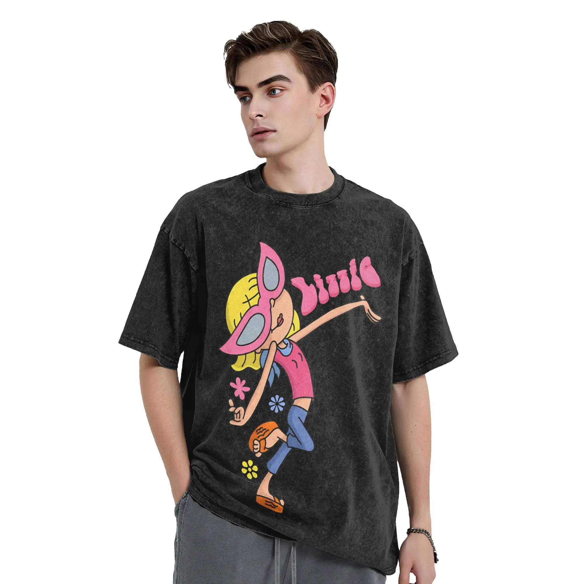 Hipster Lizzies Cartoon McGuires T-Shirt for Men Round Collar Pure Cotton Washed Short Sleeve Tee Shirt Big Size Clothing